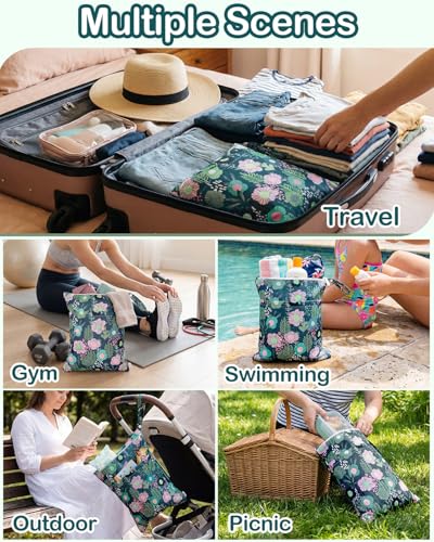 Image of babygoal Floral Wet Dry Bags 3 Pack, Waterproof Travel Bags for Swimsuits, Beach, Pool, Gym,Food Storage and Wet Clothes,3LN45-B