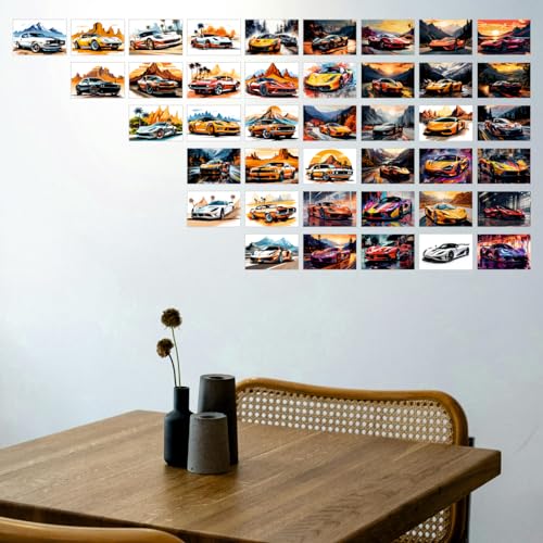Image of SAW Mini Vintage Car Prints Poster Wall Collage kit - Pack Of 54 | 4 x 6 Inches | Aesthetic Artwork Posters | Classic Retro Car Collage Kit for Room, Garage & Office |Antique Automobile Wall Art Decor