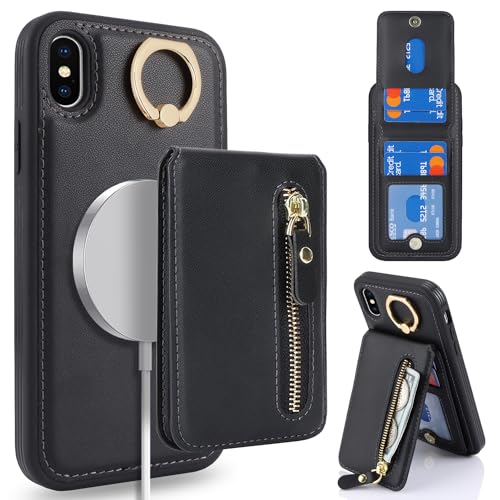 Coque iPhone X/XS Anti-Chute avec Anneau de Maintien et Aimant Voiture Noir