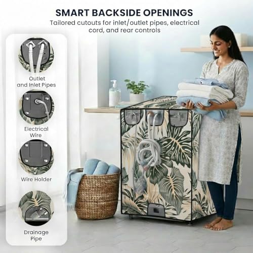Image of Star Weaves Top Load Fully Automatic Washing Machine Cover for 8 Kg, 8.5 Kg, 9 Kg, 9.5 Kg (Printed) | Waterproof & Dustproof Polyester Fabric with Zipper | Protection Cover | 63 x 63 x 93 cm
