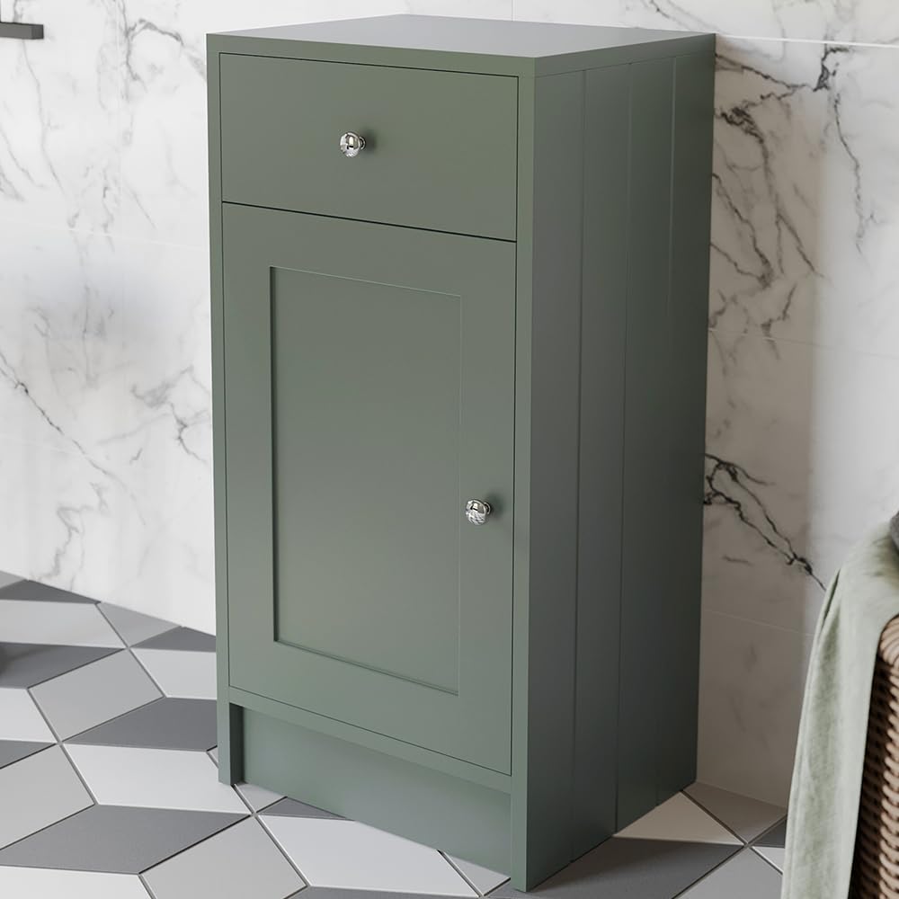 BAYSTONE® 400mm Bathroom Storage Unit Furniture Cabinet Cloakroom, Soft Close Freestanding Traditional, Matt Green