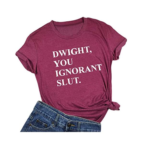 YUYUEYUE-Dwight-You-Ignorant-Slut-Letter-Print-T-Shirt-Women-Casual-Short-Sleeve-Shirts-Tops-Tee Dwight You Ignorant Slut Letter Print T-Shirt Women Casual Short Sleeve Shirts Tops Tee (Medium, Red)