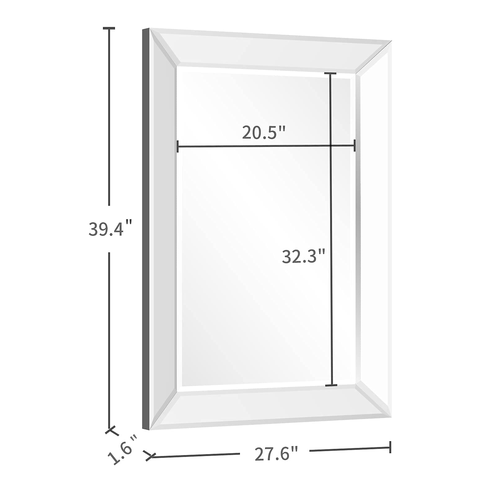 COGOOD Large Rectangular Wall Mirror 28”x39“ - Angled Beveled Mirror Frame for Vanity, Hallway, Bathroom, Living Room Hangs Horizontal or Vertical