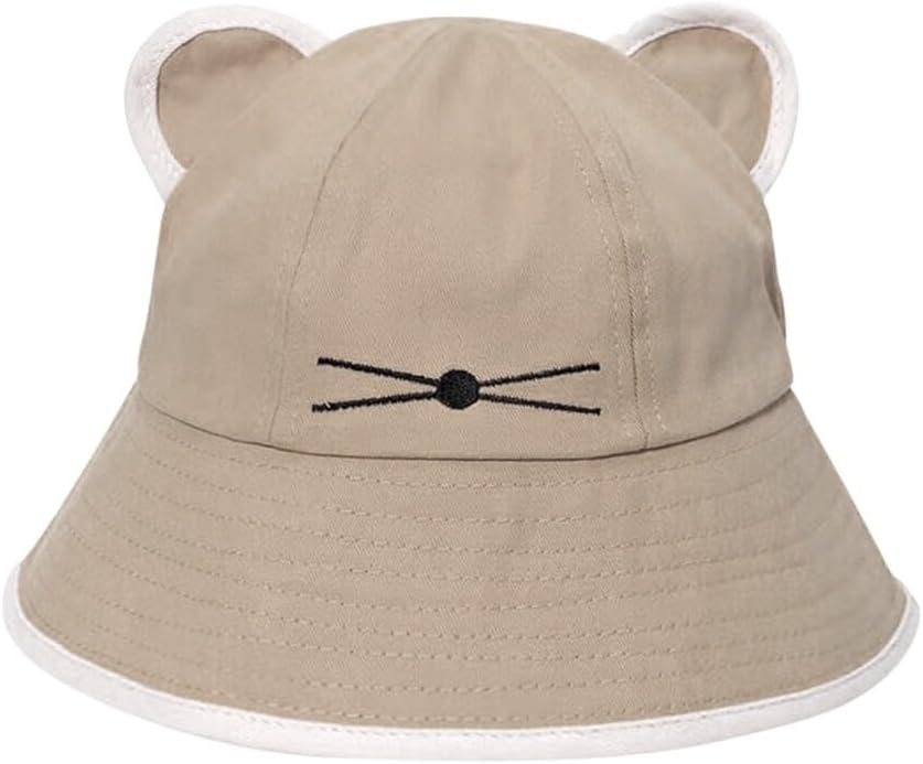Women Bucket Hat, Cute Cat Ears Women Sun Hat Travel Vacation Cotton Cap Spring Summer Beach Hat for Women Girls Beige
