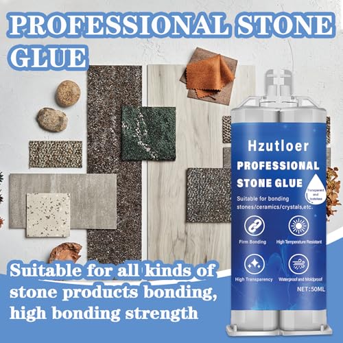 50ml Steinkleber mit Mischdüse Marmor Sofortkleber Stark Klar Kleber Geeignet für Marmor, Granit, Kunststein, Fliesenkleber, DIY, Wasserdicht, Hitzebeständig
