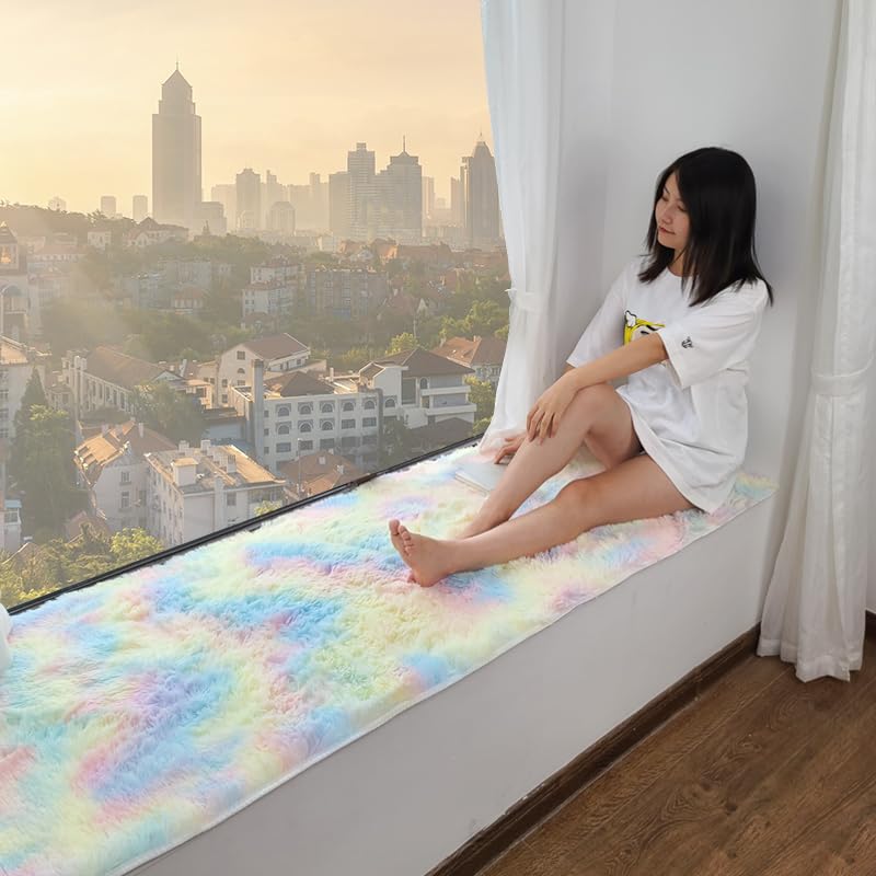 Tapis antidérapant arc-en-ciel en peluche douce 100 x 200 cm pour sol