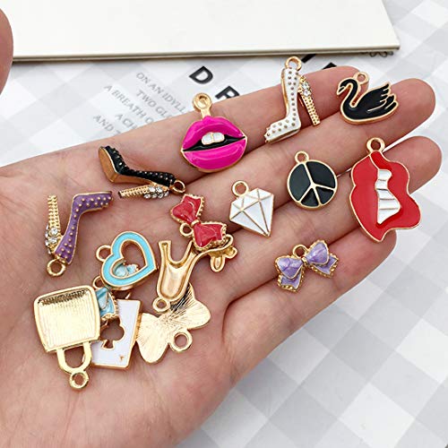 55pcs Gold Plated Enamel Charms Enamel Women Makeup Charms Lipstick Perfume Charm Pendants Bulk for Jewelry Making Necklace Bracelet Earring DIY Crafts - Thumbnail 3