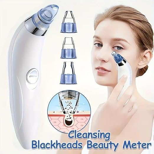 Image of Derma Suction Pore Cleaner - Blackhead Remover Vacuum Device with Suction Heads - Electric Facial Skin Cleanser for Acne, Oil & Dead Skin Removal - Gentle for All Skin Types (White 4 D Suction)