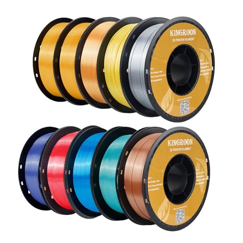 Image of Kingroon Silk PLA Bundle 3D Printer Filament, Dimensional Accuracy + /- 0.03 mm, 10 kg Spool(22lbs), PLA Shiny Filament 1.75 mm（2Gold+Orange+Green+Red+Yellow+Blue+Purple+Silver+Copper, Silk PLA