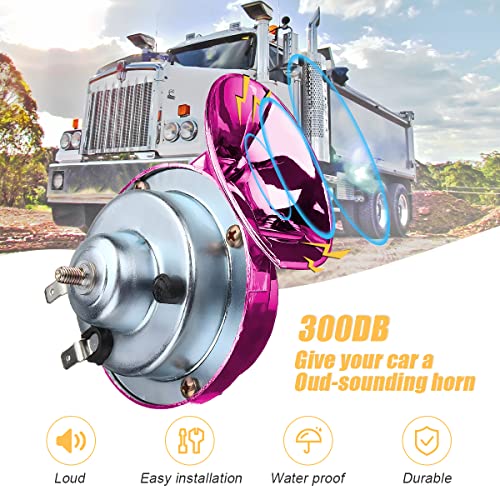 Moly Magnolia 300DB Super Loud Train Horn, 2PCS Car Air Electric Snail Double Horn, 12V Waterproof Air Horns Replacement Kit, Auto Accessories Universal for Motorcycle, Truck, Bike, Boat (Pink) - Thumbnail 4