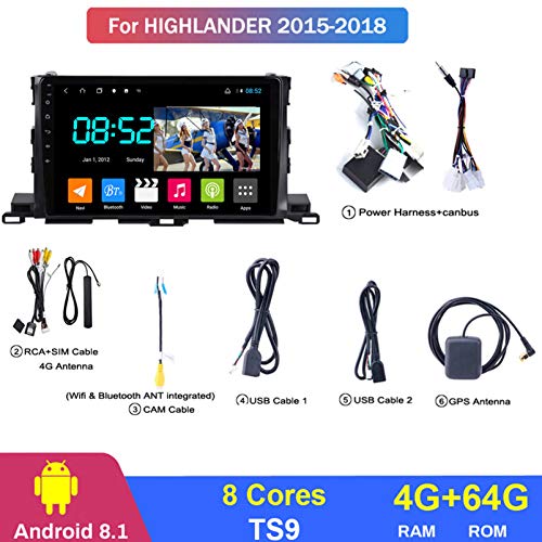 Radio de coche Android con manos libres y GPS para Toyota Highlander 4
