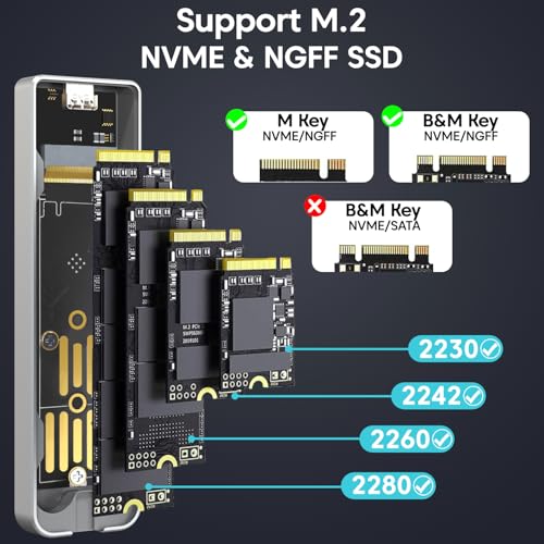 Image of Sounce M.2 NVMe /NGFF SSD Enclosure USB 3.1 Gen2 10Gbps for 2242 /2260 /2280 M-Key /M+B Key PCIe SSD, Supports Dual Protocol NVMe and NGFF SSD, UASP Max 2TB, Aluminium Case (SSD Not Included, Black)