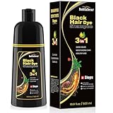 Black Hair Dye Shampoo 3 in 1, Shampoo Tinte para Cubrir Canas para Hombres y Mujeres, Cobertura Instantánea de Canas con...