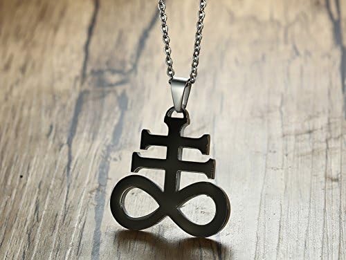 PJ JEWELLERY Leviathan Cross Pendant Church of Satan Symbol Stainless Steel Jewellery Sulphur Necklace for Men Women 24 Inch Chain, Stainless Steel, Black