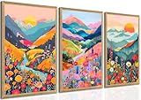 Yudinbin Colorful Mountain Poster Wall Art Set of 3 Boho Watercolor Flower Picture Wall Decor Abstract Nature Landscape Artwork Paintings Print for Living Room Bedroom Office 16x12In Unframed