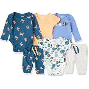 Amazon Essentials Unisex Babies’ Cotton Layette Outfit Sets, Pack of 6