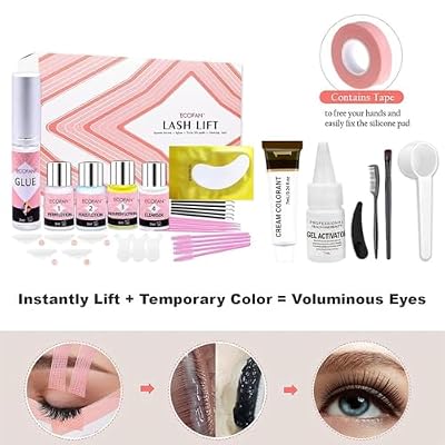 Lash Lift and Color Kit, At-Home DIY Lash Perm with Long Lasting Curl & Natural Look, Upgraded Glue, Temporary Black Lash & Brow Color, Complete Salon Grade Tools for Beginners and Professionals
