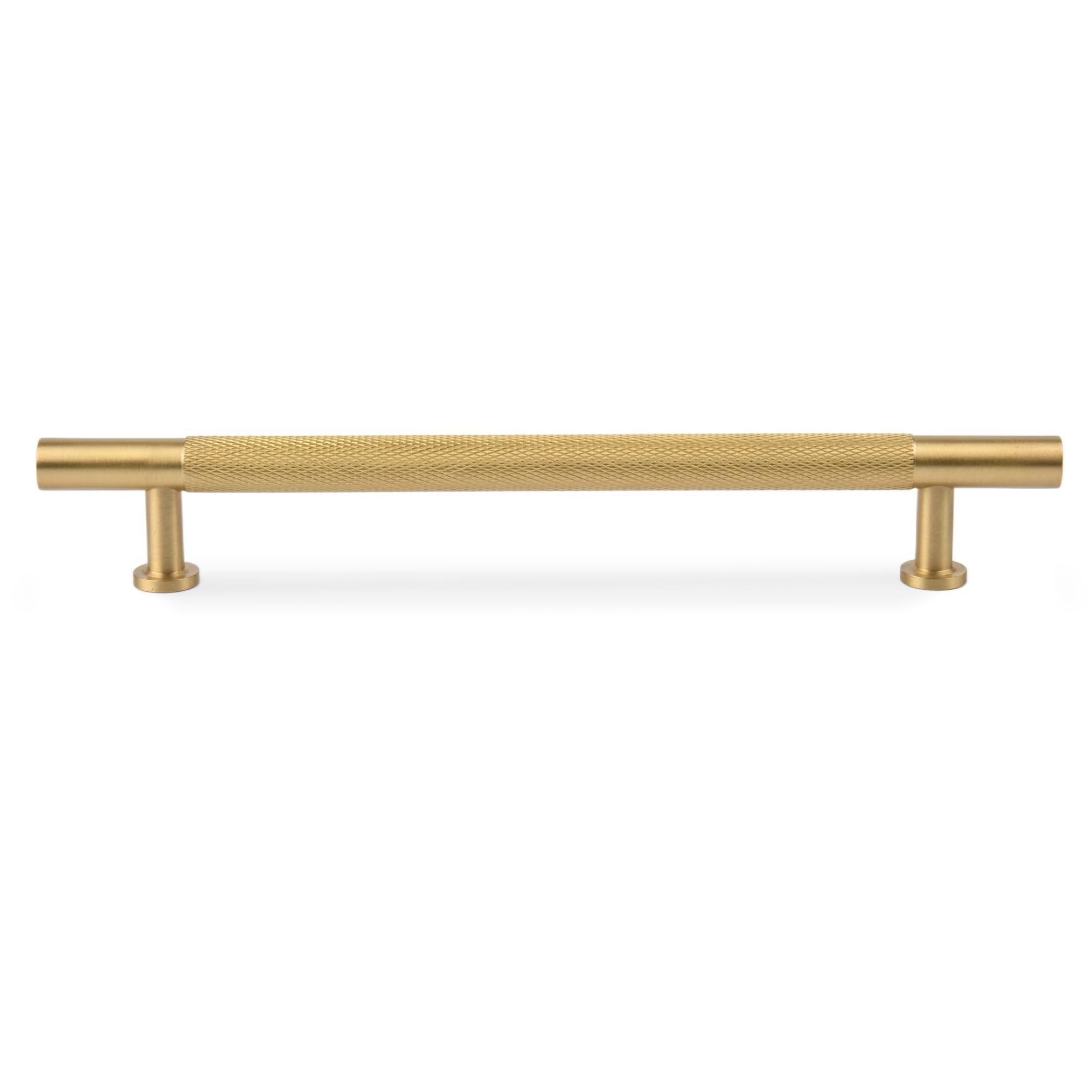 Urnew 2 Pack Brushed Gold Cabinet pulls, Solid Brass Kitchen Drawer Handles, 6-1/4 inch Hole Center Cabinet Bathroom Wardrobe Furniture Door Handles