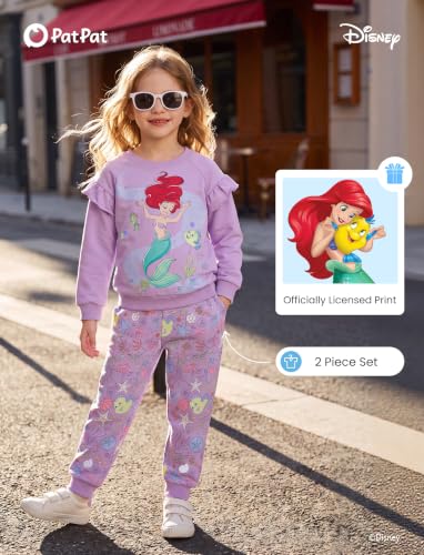 Image of Disney Outfits for Girls Long Sleeve Shirt Pocket Pant Toddler Sweatsuit | Officially Licensed丨Girls Clothes丨2-Piece Outfit丨Allover Print丨Ruffle Shoulder丨Jogger Pants丨Soft Feel丨Easy Care丨Mix & Match
