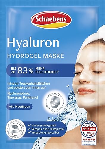 Schaebens Hyaluron Hydrogel Maske - Mega Booster spendet intensive Feuchtigkeit und polster auf. Mit Hyaluronsäure, Tigergras und Panthenol für alle Hauttypen.