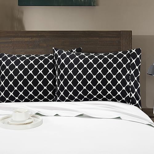 Image of Elegant Comfort Luxury Ultra-Soft 2-Piece Pillowcase Set - 1500 Premium Hotel Quality Microfiber Double Brushed - Wrinkle Resistant, King Size, Bloomingdale Pattern Black