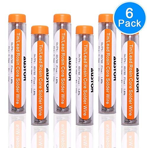 AUSTOR Pack of 6 Solder Wire 60-40 Rosin Core Solder 0.6mm Electrical Soldering