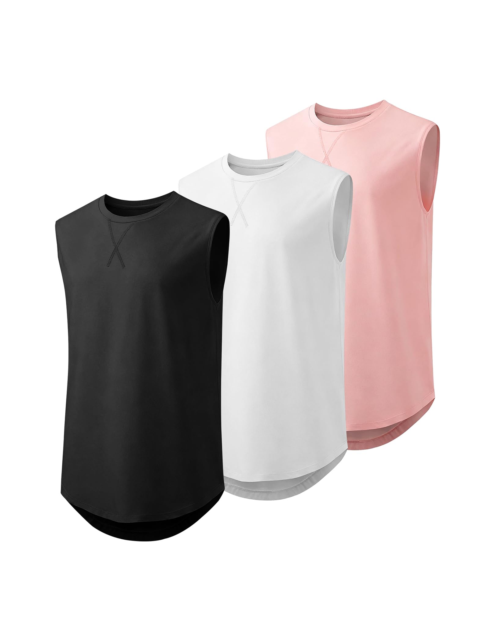 JMIERR Herren 3 Pack Baumwolle Tank Top Hipster Hip Hop Longline Crewneck ärmellose Shirts S-3XL