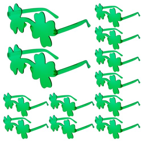 12 Pairs St. Patricks Day Shamrock Sunglasses Bulk Four Leaf Clover Design Green Glasses Lucky Plastic Shamrock Glasses Irish Accessories for St Patricks Party Favor Decorations Party Props
