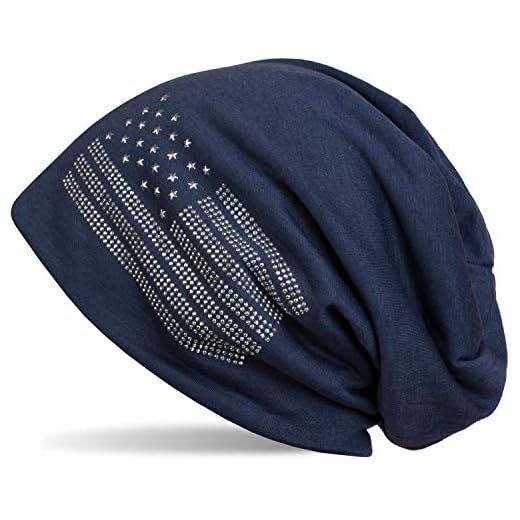 styleBREAKER Bonnet USA Drapeau avec Appliques en Strass, Unisexe, Jersey Léger pour la Transition Printemps Automne, Couleur:Bleu Nuit/Bleu foncé