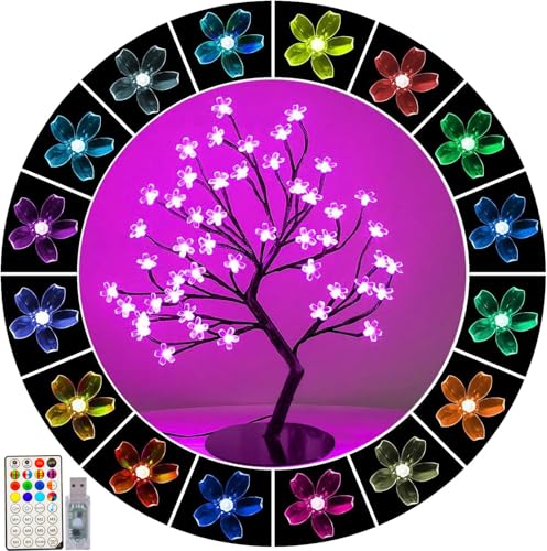 48 LED Cherry Blossom Tree Light, Color-Changing Cherry Flower Lamp，Artificial Bonsai...
