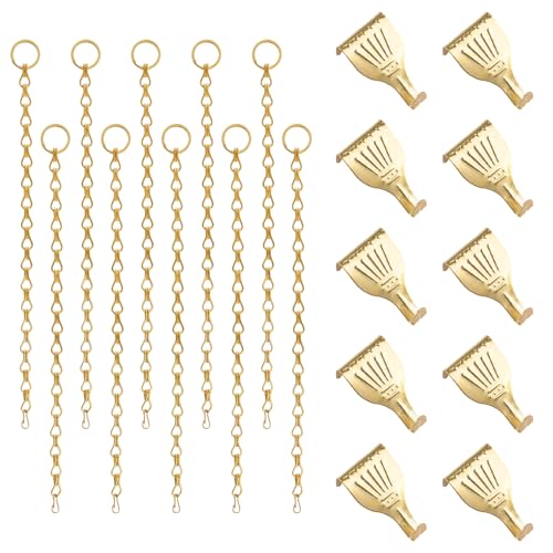 Image of Picture Hanging Kit 10Pcs Rail Hooks with 10Pcs Chains, Picture Display Hanging System for Wall Pictures, Exhibition (Detachable Chain, Gold)
