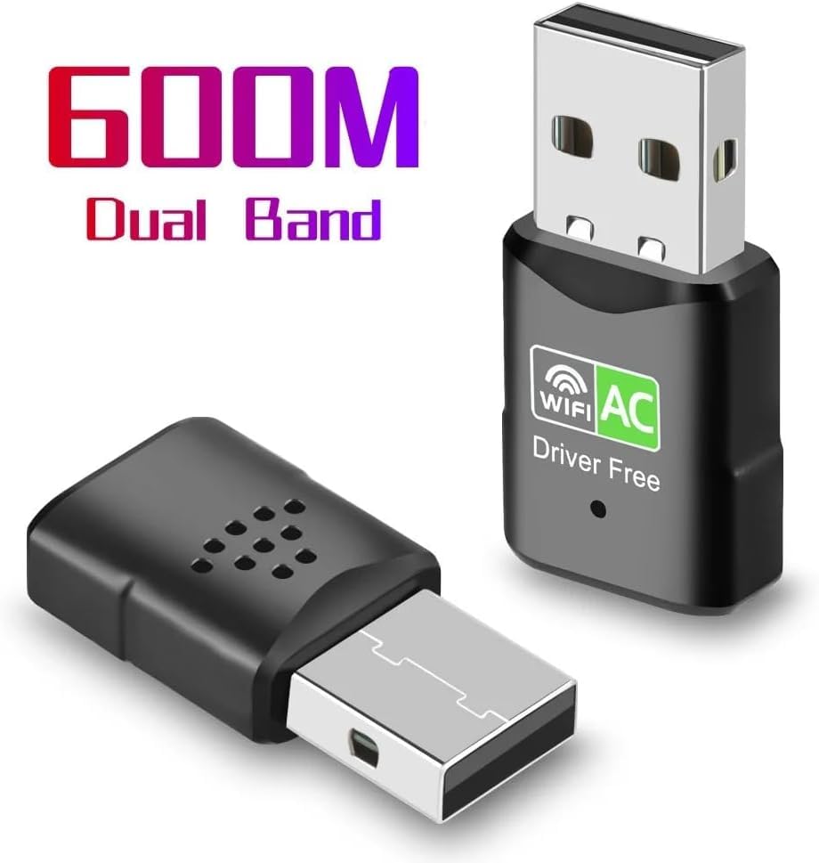 USB WLAN Stick, AC600Mbit/s WLAN Adapter DualBand (433Mbps 5GHz/150Mbps 2.4GHz) with Built-in Driver, USB WiFi Adapter
