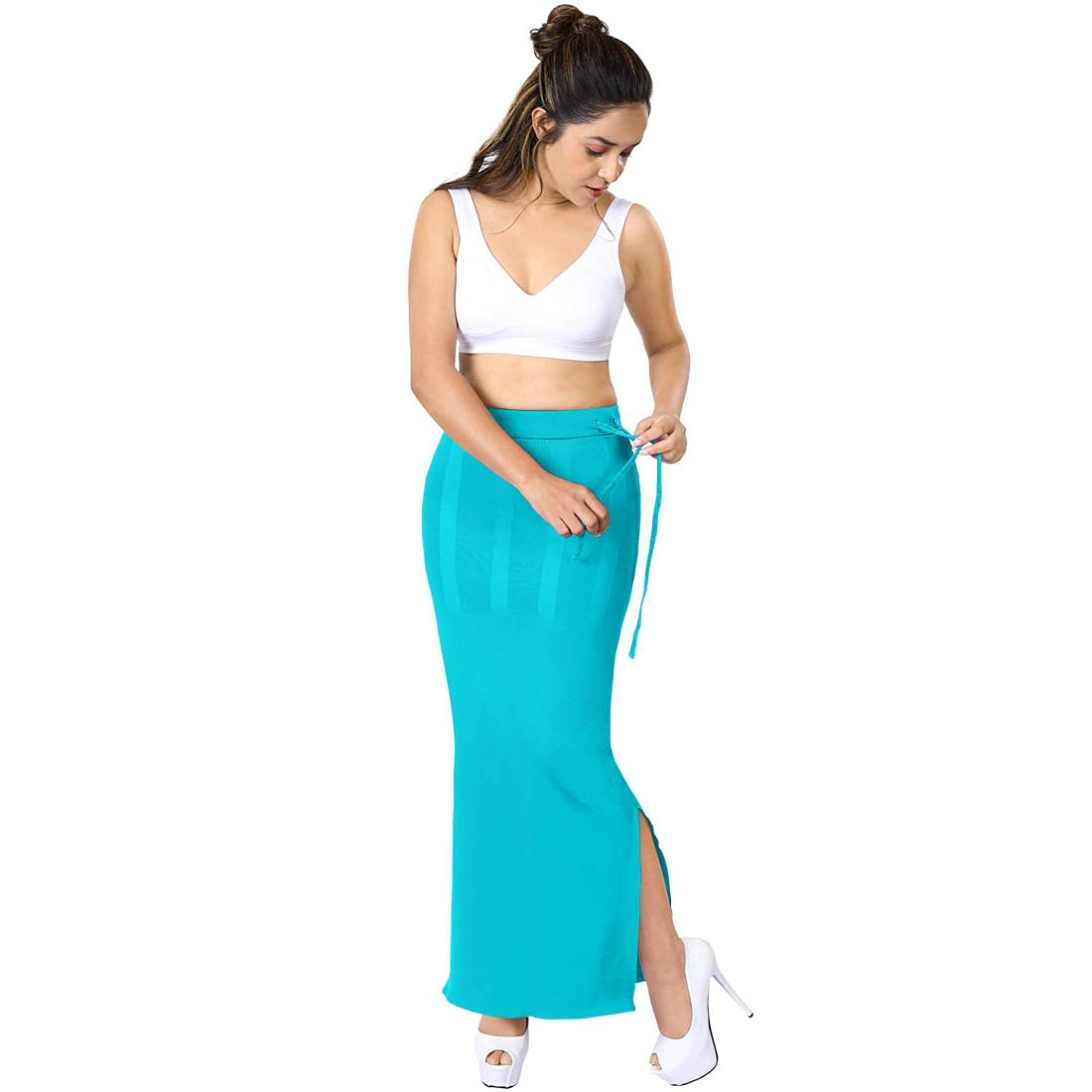 dermawear Women Blended Fabric Saree Shapewear Petticoat (Turquoise Blue, Large) 1