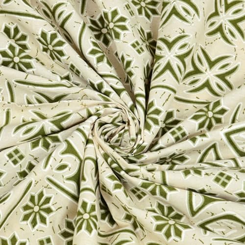 Image of Living Roots Ethnic Jaipur Block Print Double Cotton Bedsheet & 2 Pillow Covers, for Mattress Upto 6 inches Thick, No Colour Bleeding, Green Colour, King Size 90 * 108 inches, 120TC (612-B)