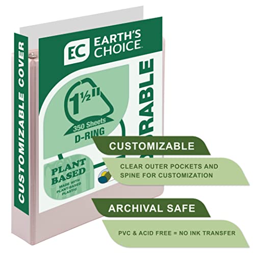 samsill plant-based 15 inch durable d-ring made in usa view binder eco-friendly usda certified biobased single light pink