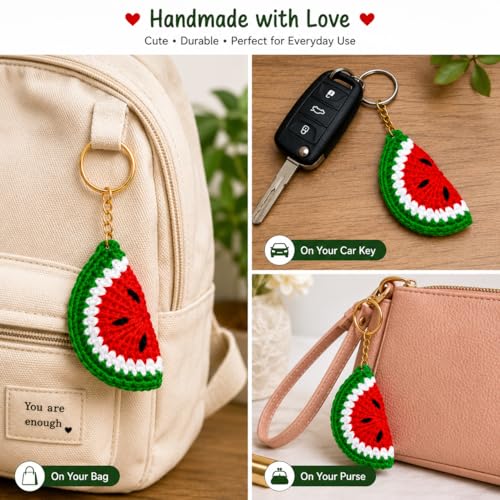 Image of Handmade Crochet Keychain for Women & Girls, Cute Yarn Key Ring, Bag Charm, Car Key Holder & Gift, Aesthetic Handmade Floral Accessory