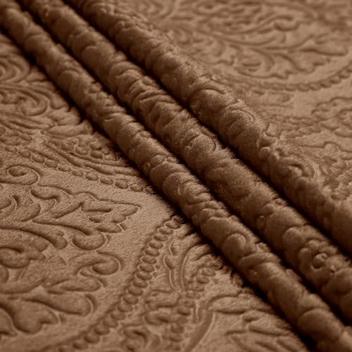 Image of Encasa XO Embossed Velvet Fabric Material by Meter Coffee | Sofa Cloth Material | Unstitched Fabric for Making Cushion Cover, Sofa Cover | 175 GSM | 5 Meters, 500x150 cm