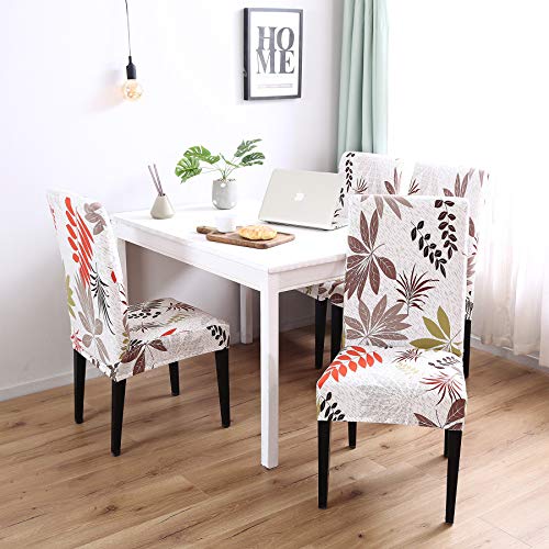 Enova Home Modern Elegant Polyester And Spandex Stretch Washable Removable Dining Chair Slipcover, Soft And Stretchy Slipcover (Yellow Leaf, 4) #TOP1