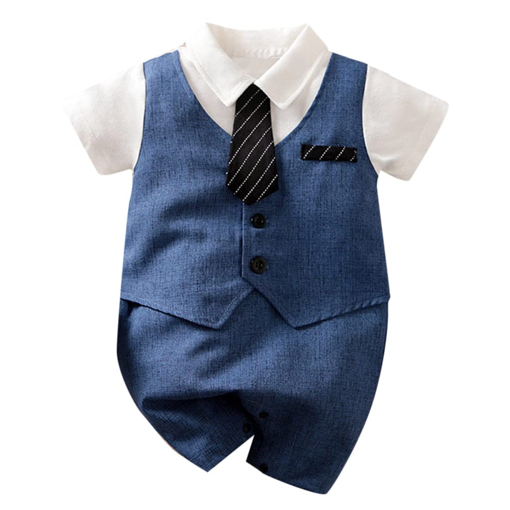 Hopscotch Boys Polyester Solid Romper in Blue Color