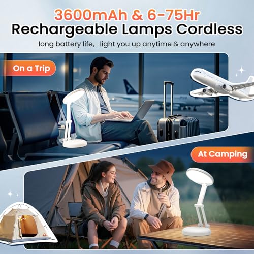 One Fire Cordless Desk Lamp for College Dorm Room,Dimmable Battery Powered Lights,3600mAh Rechargeable Wireless Table Lamp,Small Mini Lamp&Portable Classroom Light for Dorm,Bed,Reading,Home,Nail,Craft - Image 5