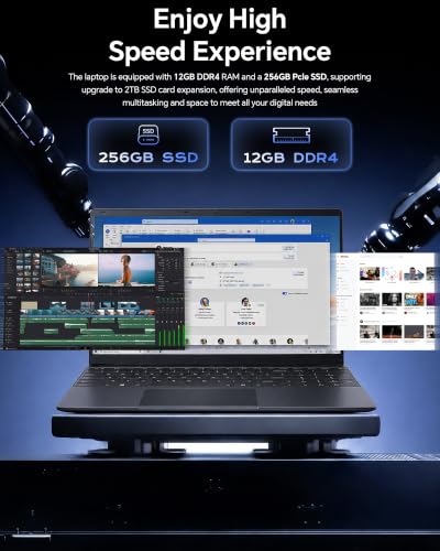 Image of 15.6'' AI Laptop with Office 365 12GB RAM 256GB SSD Win 11 Laptops | 7000mAh Battery, IPS FHD, 180Viewing, Quad-Core Processor, Type-C, WiFi5, Portable Thin Business Student Laptops, Black