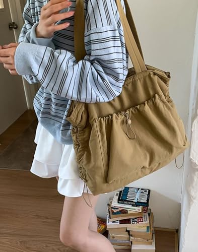 Women's Drawstring Shoulder Tote Bag Lightweight Canvas Shoulder Purse Convertible Crossbody Bag for Commuting Handbag4