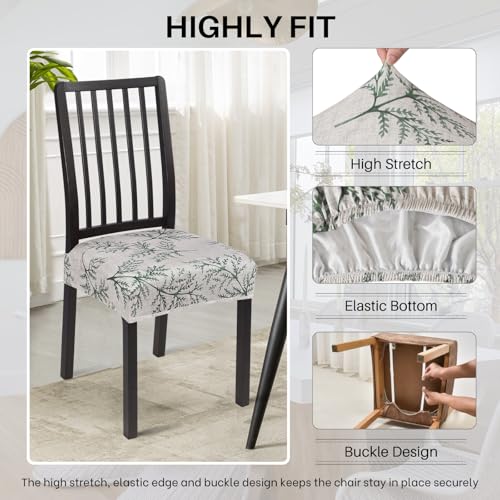 Image of SearchI Stretch Dining Chair Seat Covers Set of 4, Soft Removable Washable Seat Covers for Dining Chairs, Dining Room Seat Cover Protector (Rear-Covered, Fern Leaves)