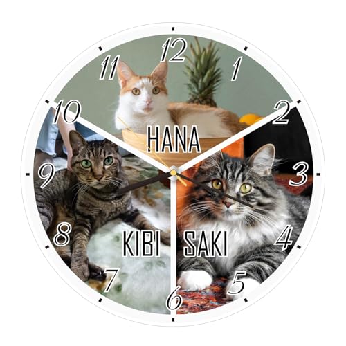 時計 壁掛け 写真 オーダーメイド アクリル時計 名入れ対応 静音 SEIKO-SKP セイコー スイープ式 クォーツ式 非電波時計 大きめ 文字入れ 箱入り 両親 プレゼント ペット 新築祝い 家族写真 赤ちゃん 記念品 (4枚用)