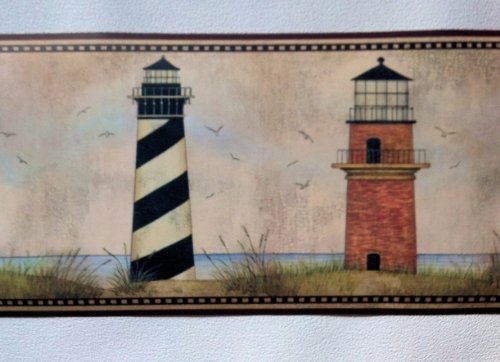 Wallpaper Border Designer Country Lighthouses On Coast With Maroon Trim #TOP3