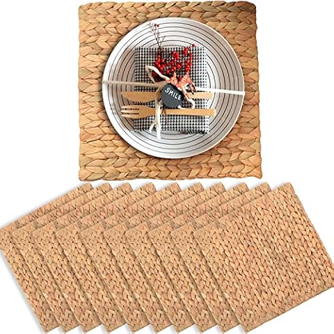 Square Placemats Set of 10, Table Mats Set of 10, Chargers for Dinner Plates, Place Mats Indoor Set of 10, Square Woven Placemats Set of 10, Farmhouse Placemats Set of 10, Wicker Placemats 12" Cover