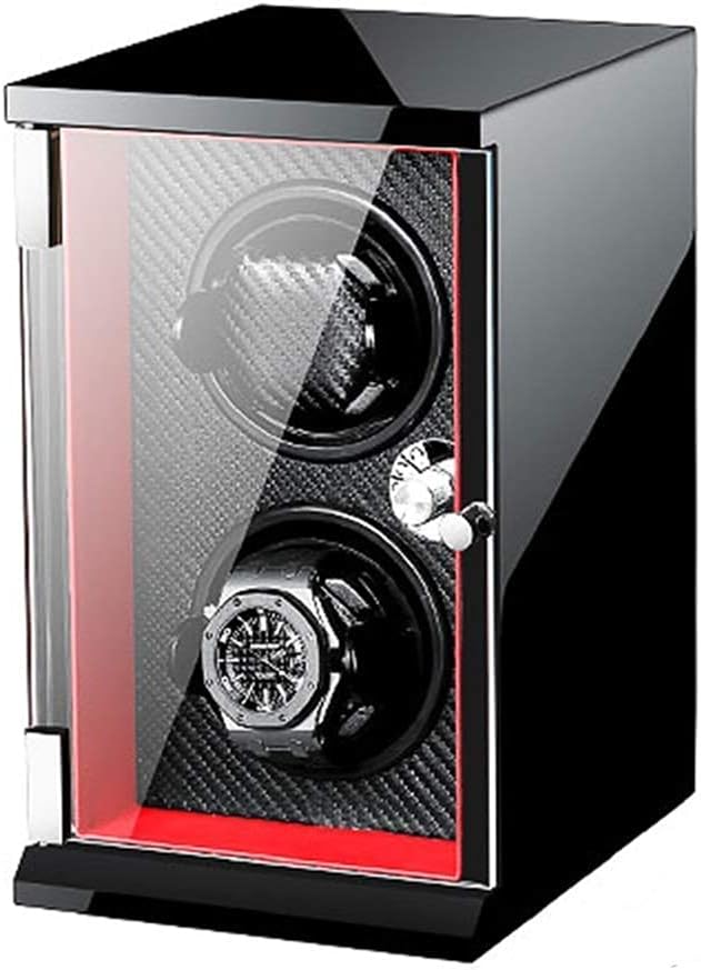 Automatic Double Watch Winder Wood Shell Piano Paint Exterior Adjustable Watch Pillows,Quiet Motor Vertical Design Good