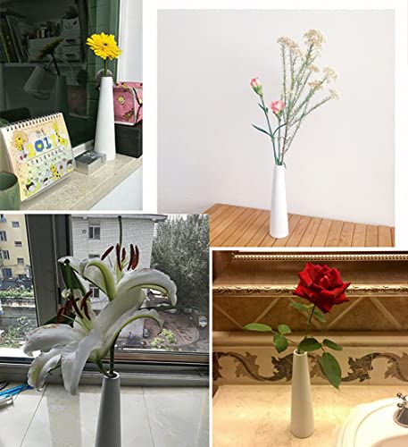 Tall White Ceramic Bud Vase Single Flower Small Bud Decorative Floral Vase Home Centerpiece Modern Minimalism Vase for Shelf Decor - Image 4