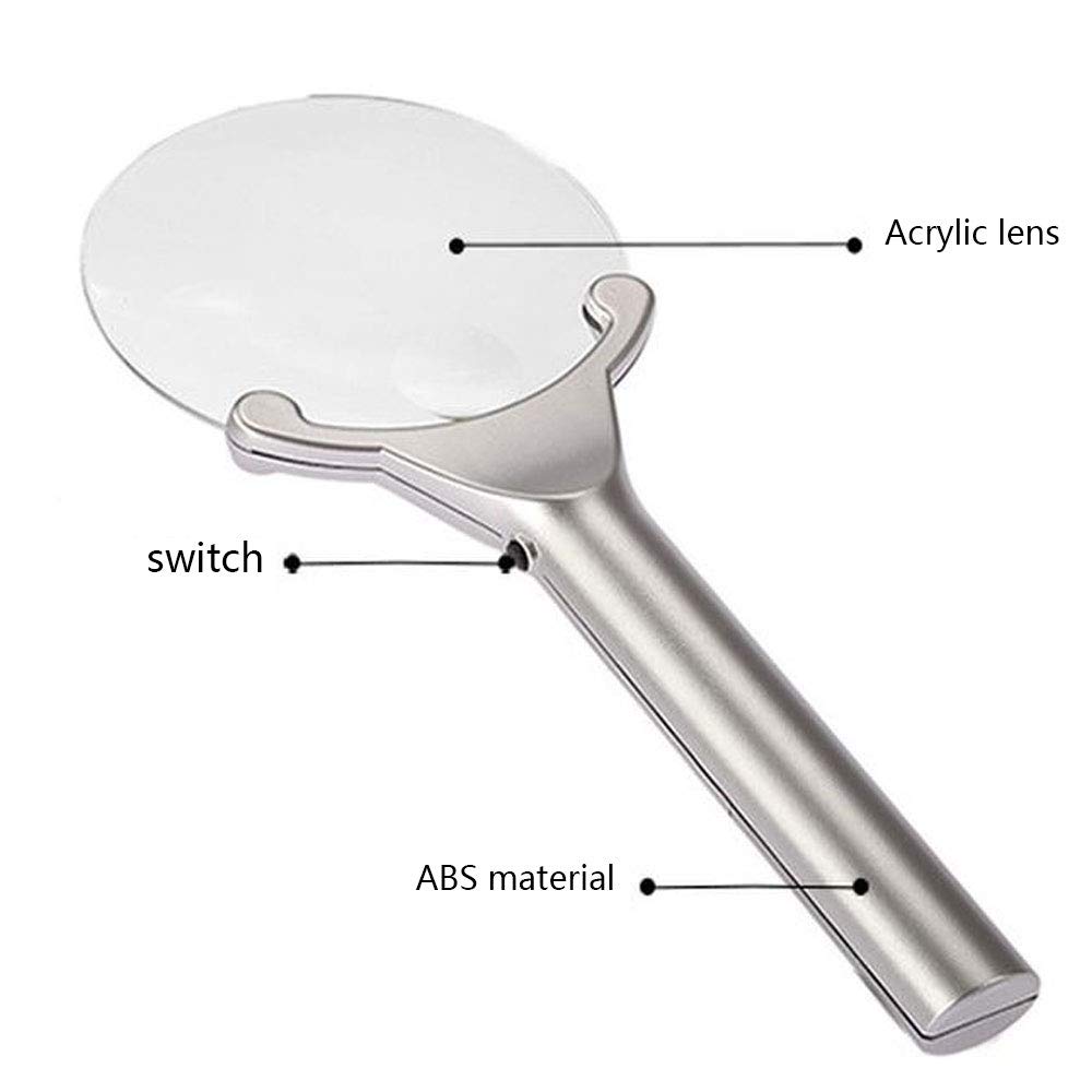 Lupa 2.5X/5X con 2 luces LED, lupa portátil de mano para personas mayores, lectura, pasatiempos y reparaciones de trabajo