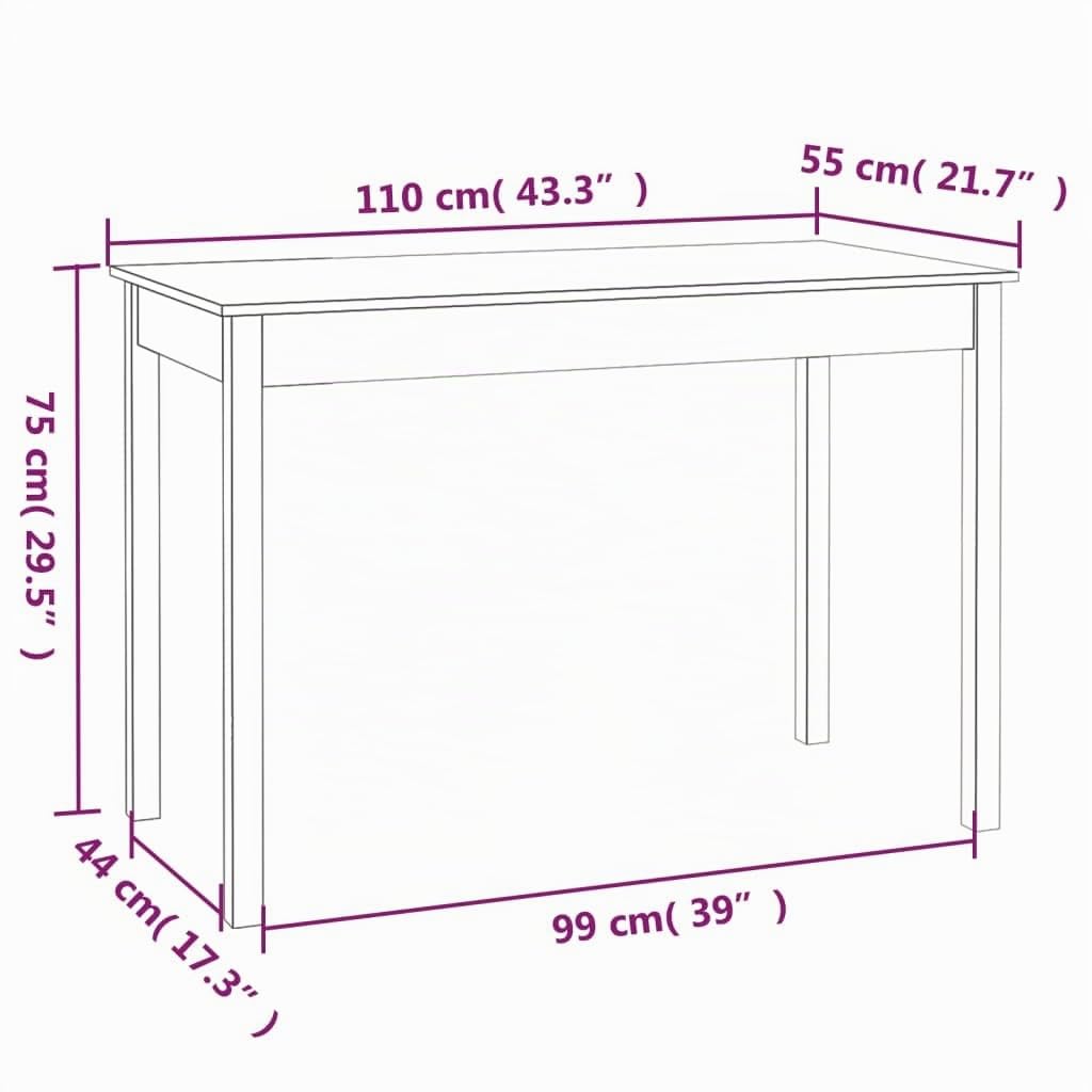 vidaXL Tavolo da Pranzo 110x55x75 cm in Legno Massello di Pino